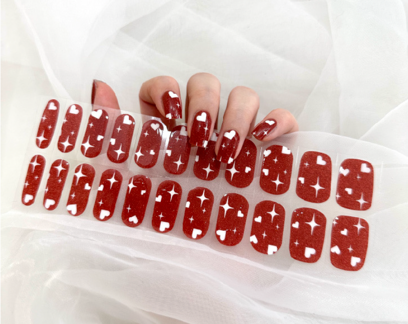 semicured gel nail wrap stickers valentines day red hearts