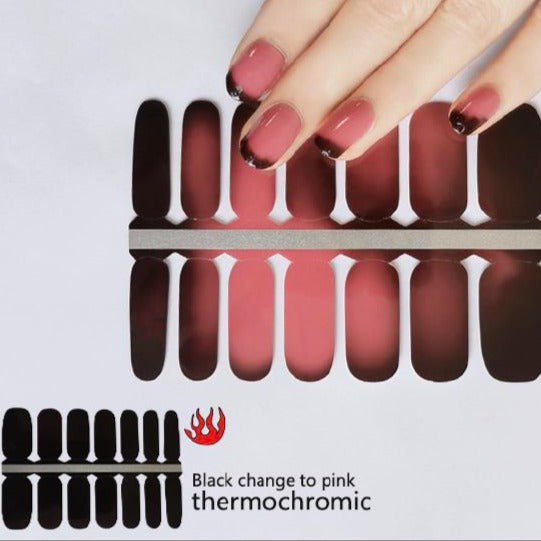 black to pink thermochromic nail polish wrap stickers