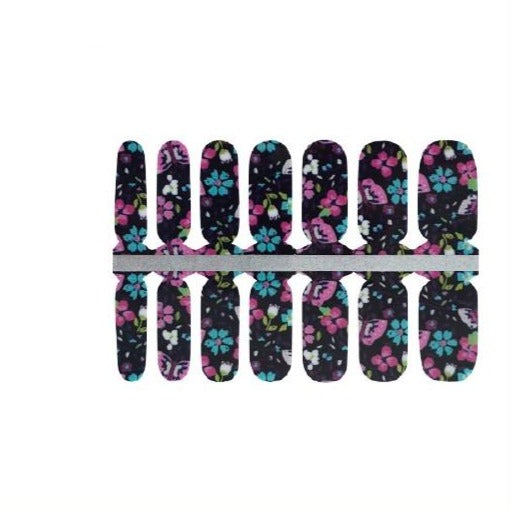 blue and pink flowers nail polish wrap stickers