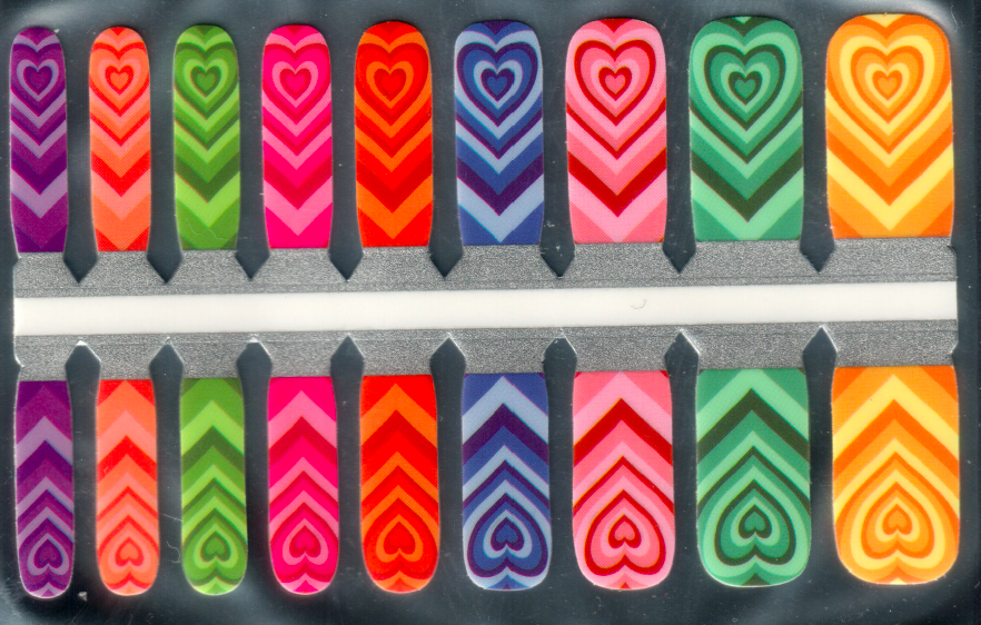 colorful rainbow hearts kid size nail polish wrap stickers