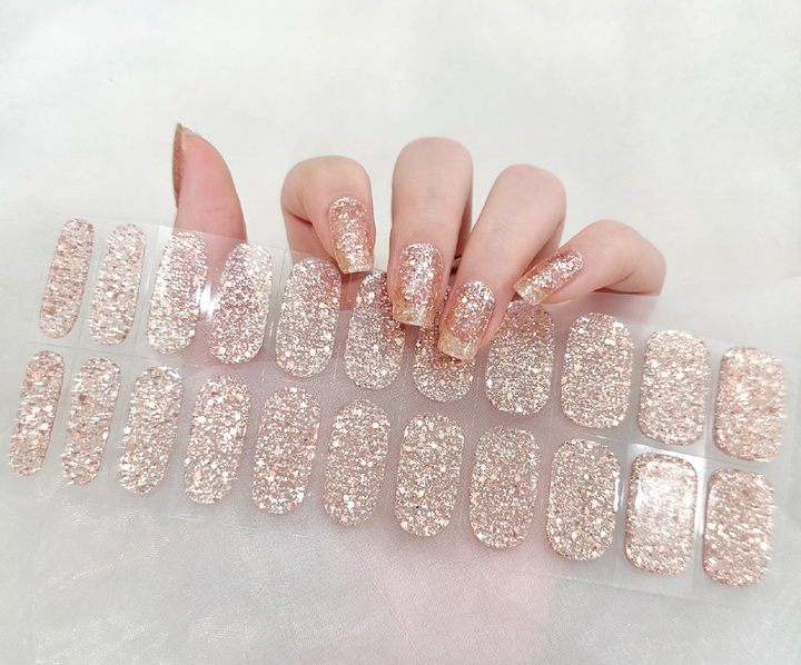 champagne glitter Semi cured gel nail wrap sticker